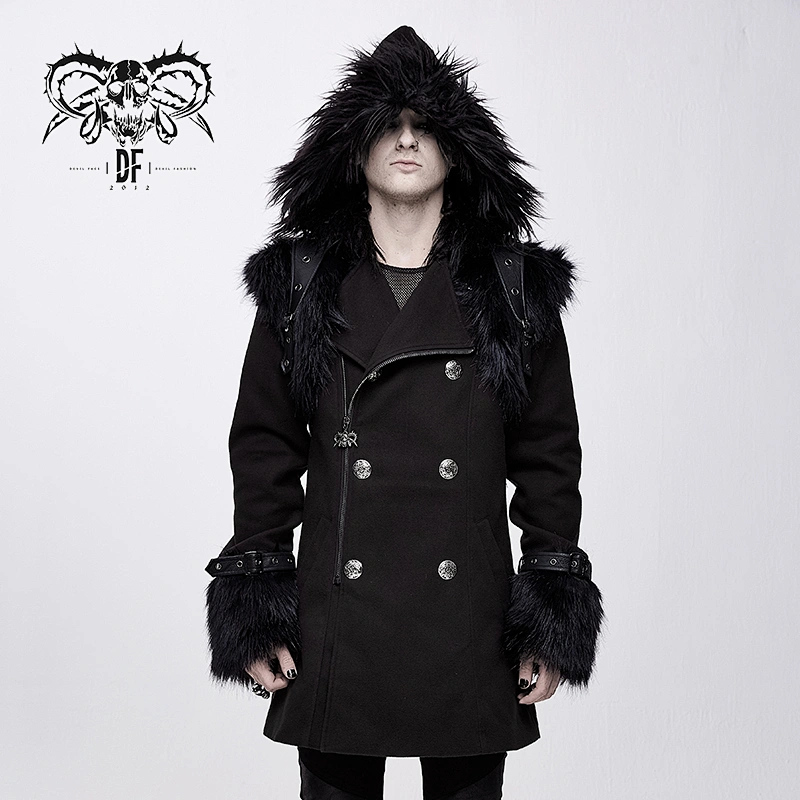 CT129 Devil fashion western style winter punk black men hooded coats with fur