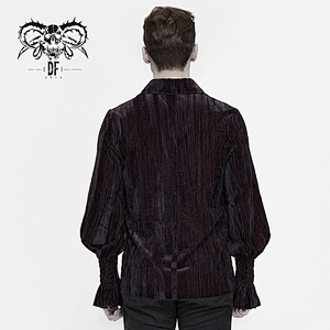 SHT062 Gothic party wine lantern sleeve flocking fitted men velveteen pullover shirts