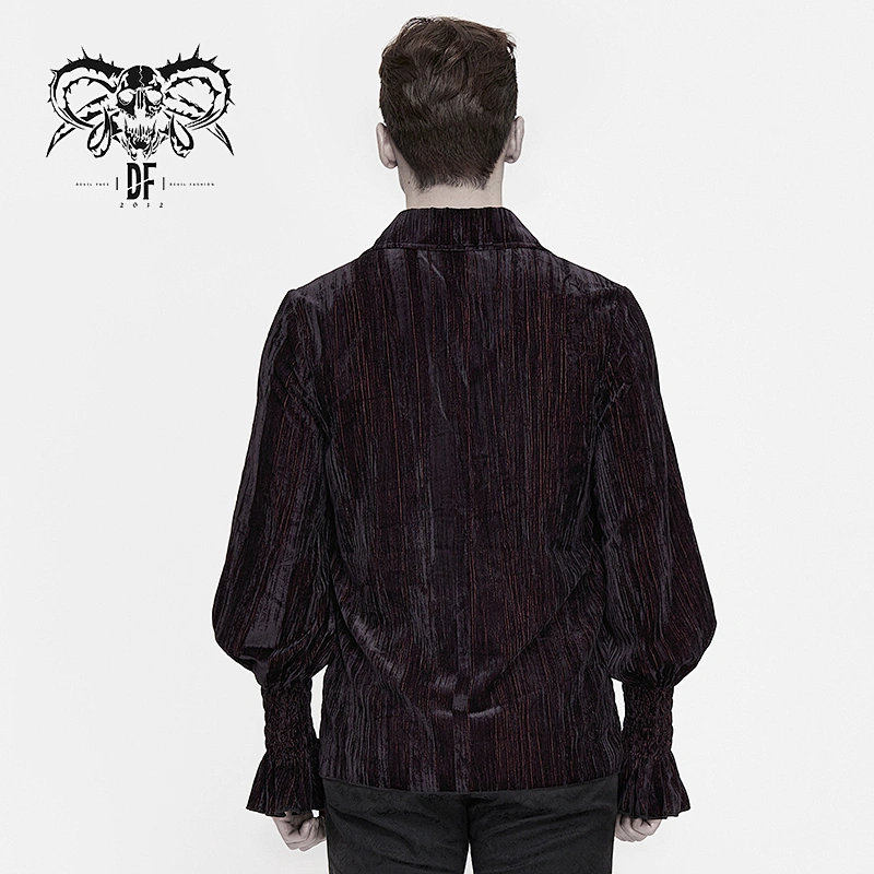 SHT062 Gothic party wine lantern sleeve flocking fitted men velveteen pullover shirts