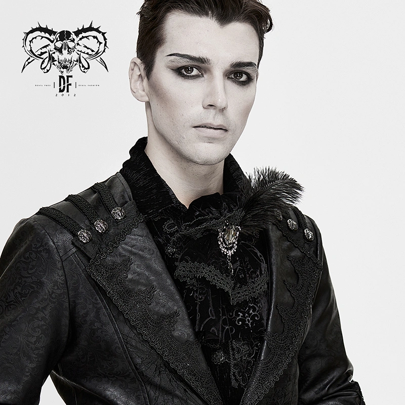 AS072 Devil fashion party unisex black feather gothic lace velvet neck ties with pendant