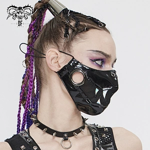 MK04602 western fashion shine leather patchwork bucktooth punk women mesh masks with big eyelets