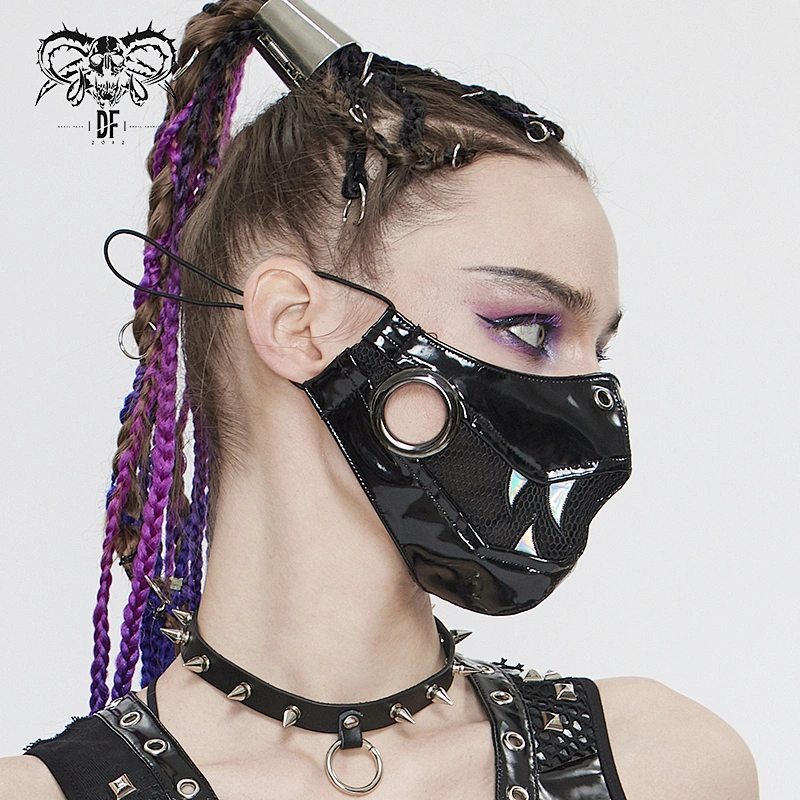 MK04602 western fashion shine leather patchwork bucktooth punk women mesh masks with big eyelets