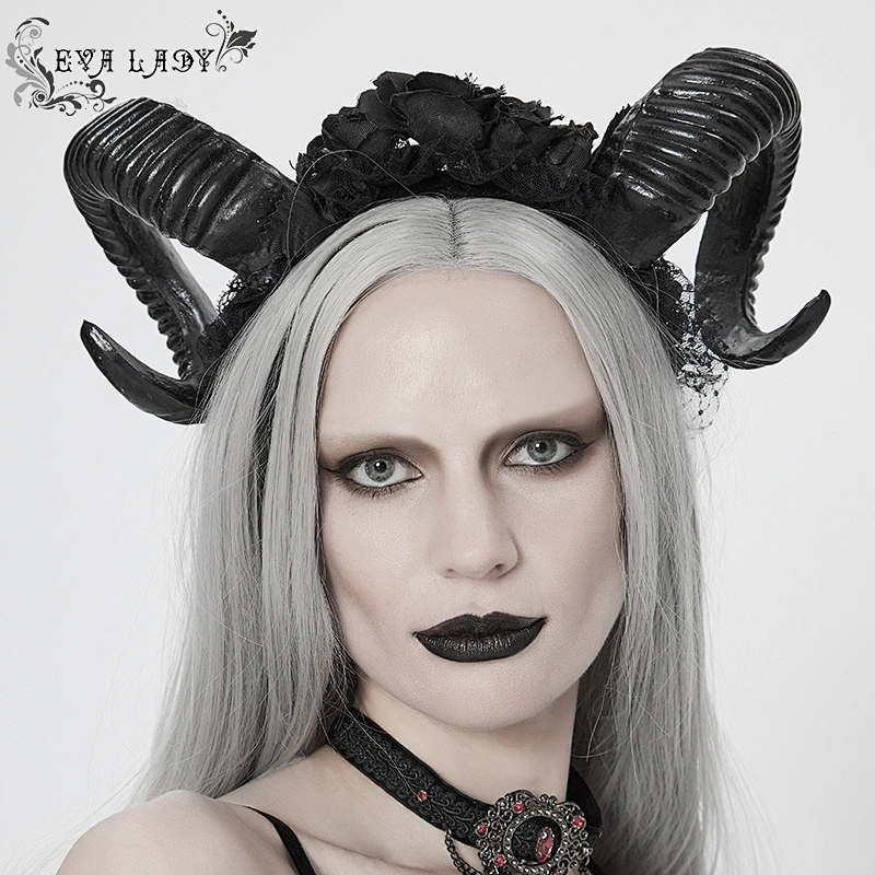 EAS010 Eva lady black five roses Gothic party accessories horns decoration velvet headband