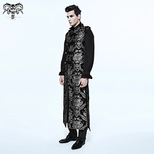 CT07402 films and television dynastic chinese frog black and silver palace gothic patterned sleeveless men long coats