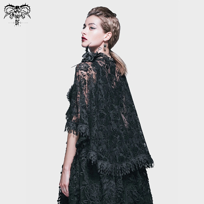 TT026 Sexy women Paisley dark pattern jacquard knitted flounces vest with black rose lace shawl