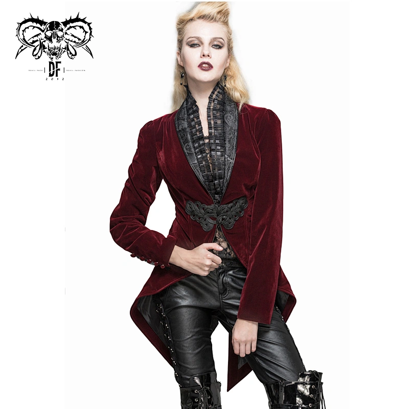 CT05302 Wine palace style gothic party sexy ladies velveteen swallow-tailed coat