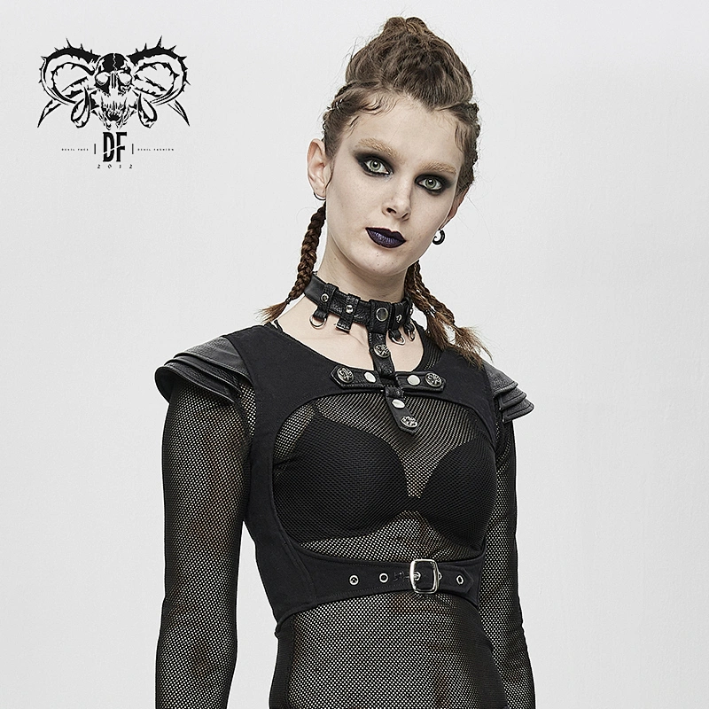 WT041 punk cross design hollow out chest armor women short vest with leather choker
