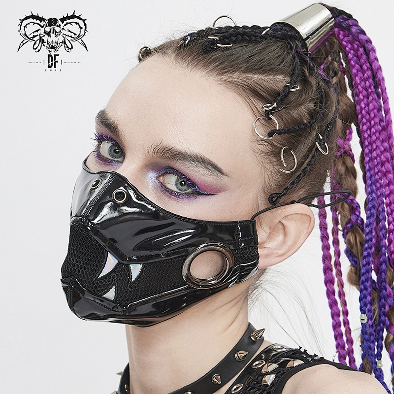 MK04602 western fashion shine leather patchwork bucktooth punk women mesh masks with big eyelets