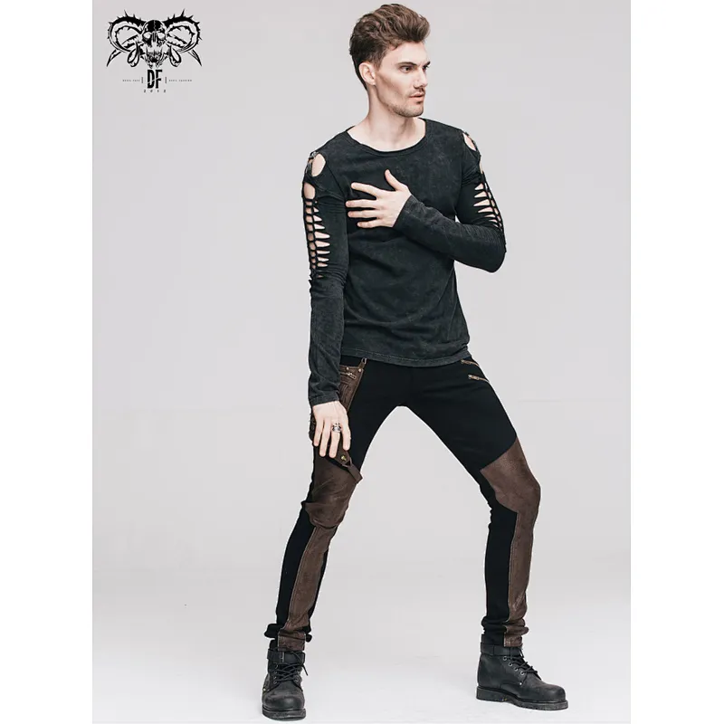 PT02102 Devil fashion daily life leather leg bag steampunk brown men straight trousers