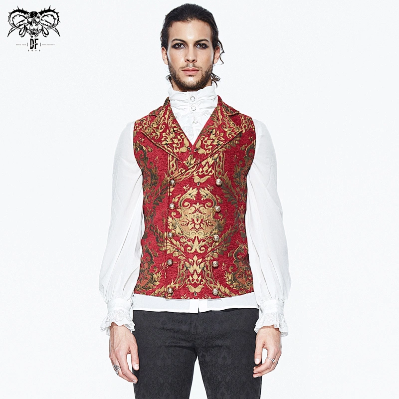 WT01303 western fashion golden and red gothic festival palace patterned flowers jacquard men waistcoat