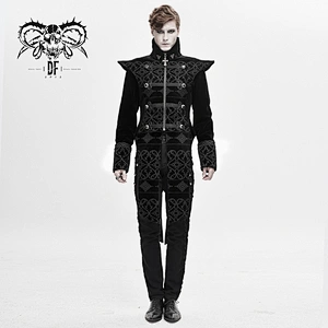 CT152 devill fashion designer chinese frog high collar Gothic palace floral men long coat with side vent