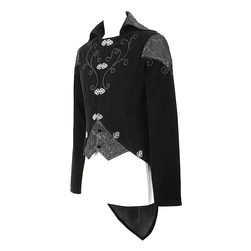 CT14001 devill fashion vintage hook clasp hand embroidered court 3D jacquard Gothic black velvet men jacket