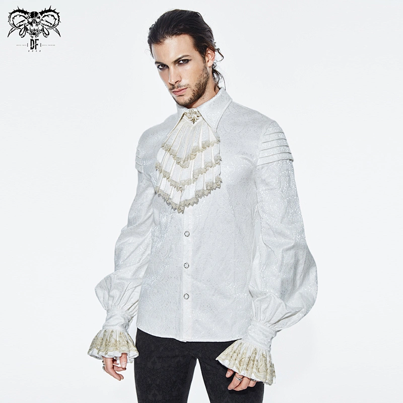 SHT030 Gothic noble Golden embroidered bow tie white jacquard men gothic wedding shirts