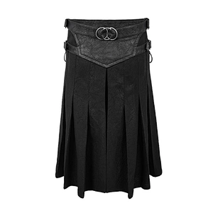 SKT108 band punk rock dark grain mist textured leather waist zipper up pleated men skirts