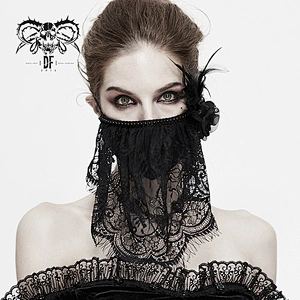 MK025 Devil fashion mysterious sexy ladies costume ball cotton roses floral gothic beaded black lace party mask with feather