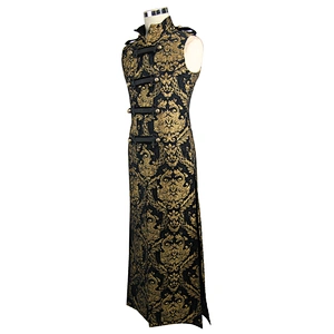 CT07401 devill fashion spiral buckle black and gold court floral gothic sleeveless men long coats