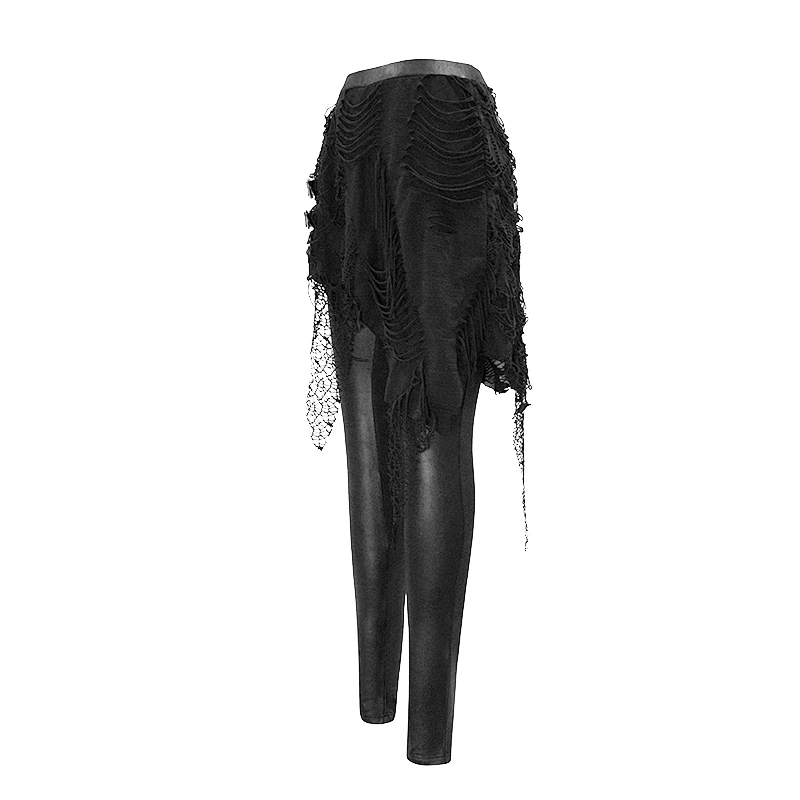 PT108 Devil fashion everyday wearing fake two pieces sexy women punk leather leggings with ripped skirts