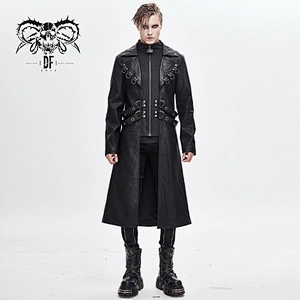 CT147 Devil fashion Military Uniform symmetrical punk rock black zipper up leather men long coat