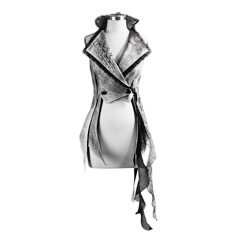 WT033 mysterious queen asymmetrical hem off white hand painted lace up women waistcoat