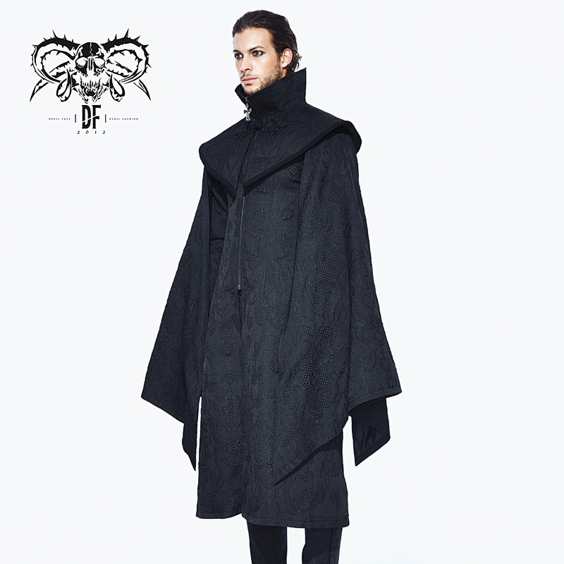 CT088 devill fashion Halloween 3D Gothic patterned stand collar men long coat with shawl collar