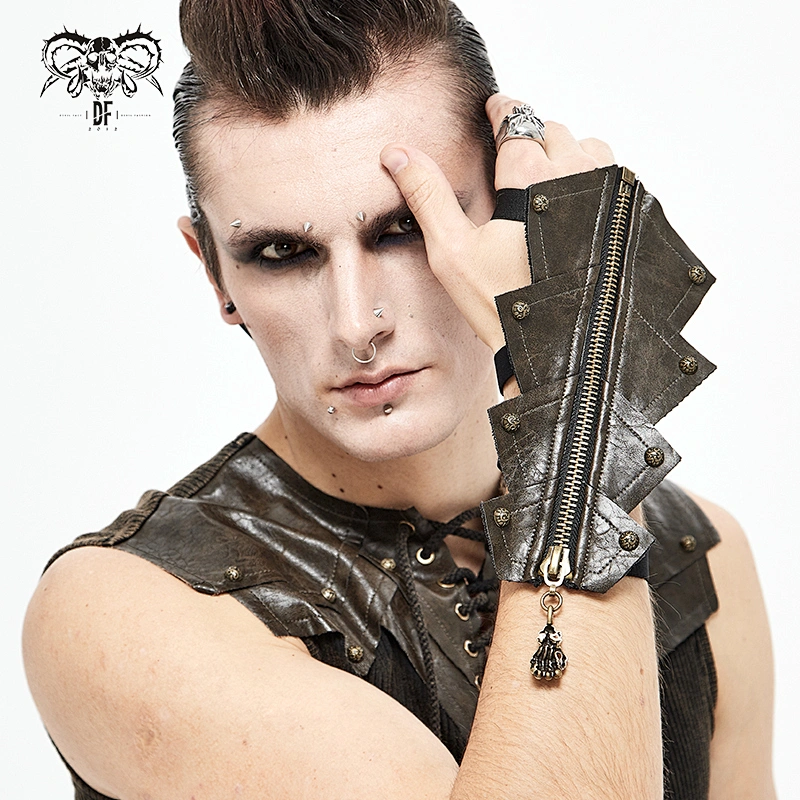 GE01702 devil fashion steampunk armor style adjusted ribbons skull pendant men leather gloves