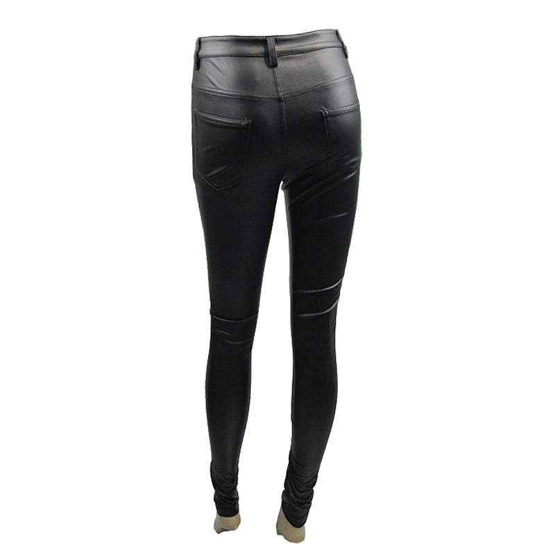 PT056 Devil fashion daily life punk sexy women rivets skinny coarse grain leather pants with adjusted loops