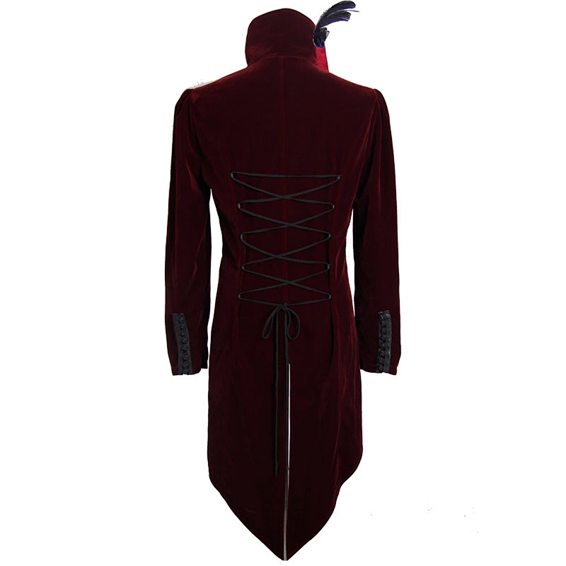 CT00802 Devil fashion high collar wine men gothic velveteen swallow tailed coat
