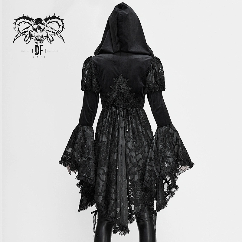 CT166 Gothic party flower puff sleeves fake two pieces lolita sexy women lace hooded coats