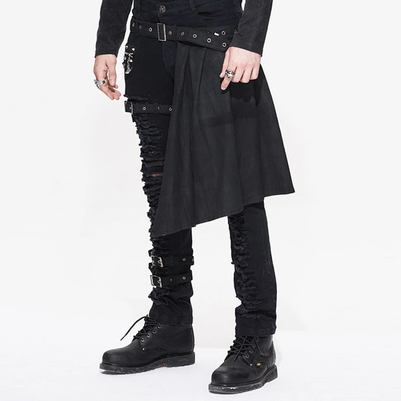 PT032 Devil fashion punk and rock latest design strappy men trousers ripped jeans for stage