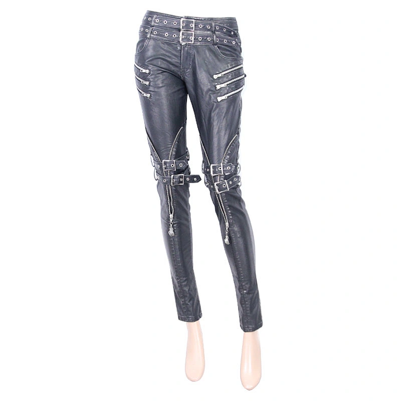 PT03401 Devil fashion brand heavy metal nailed LOCO punk rock sexy women skinny leather pants