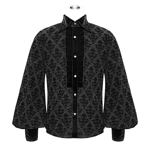 SHT059 devil fashion Gothic black court flocking floral pattern men basic style shirts