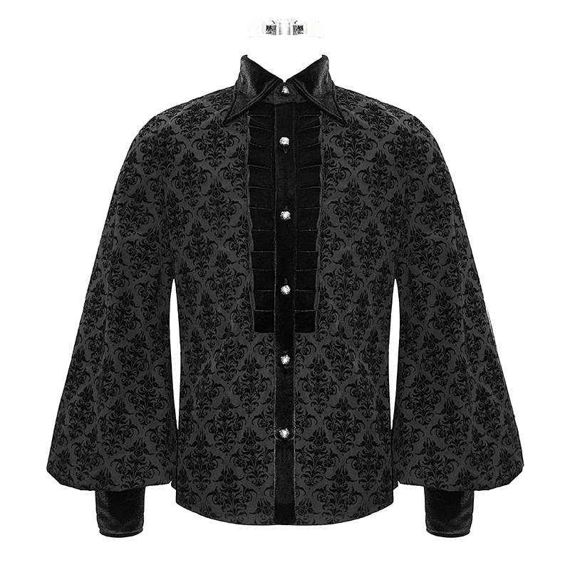 SHT059 devil fashion Gothic black court flocking floral pattern men basic style shirts