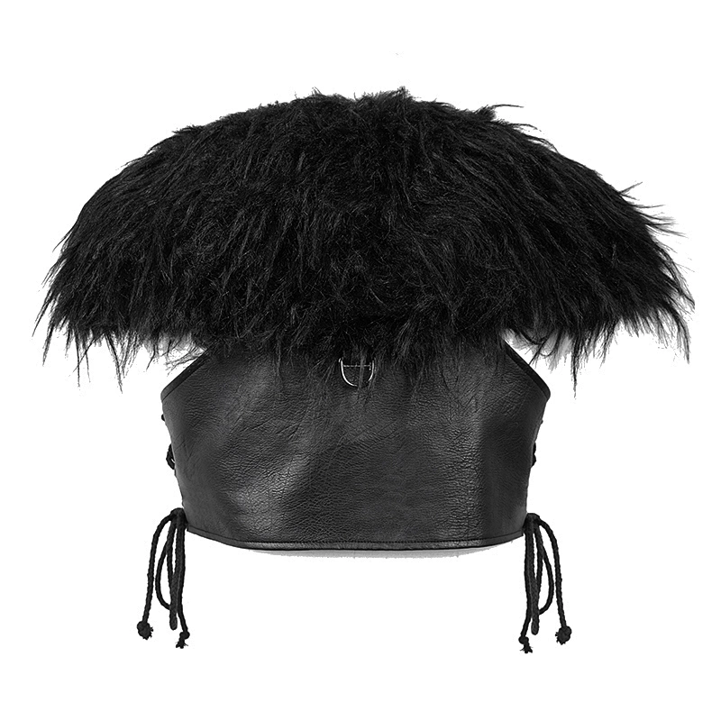 WT030 Hallowmas punk rock men fur shawl coarse textured short leather waistcoat with loops