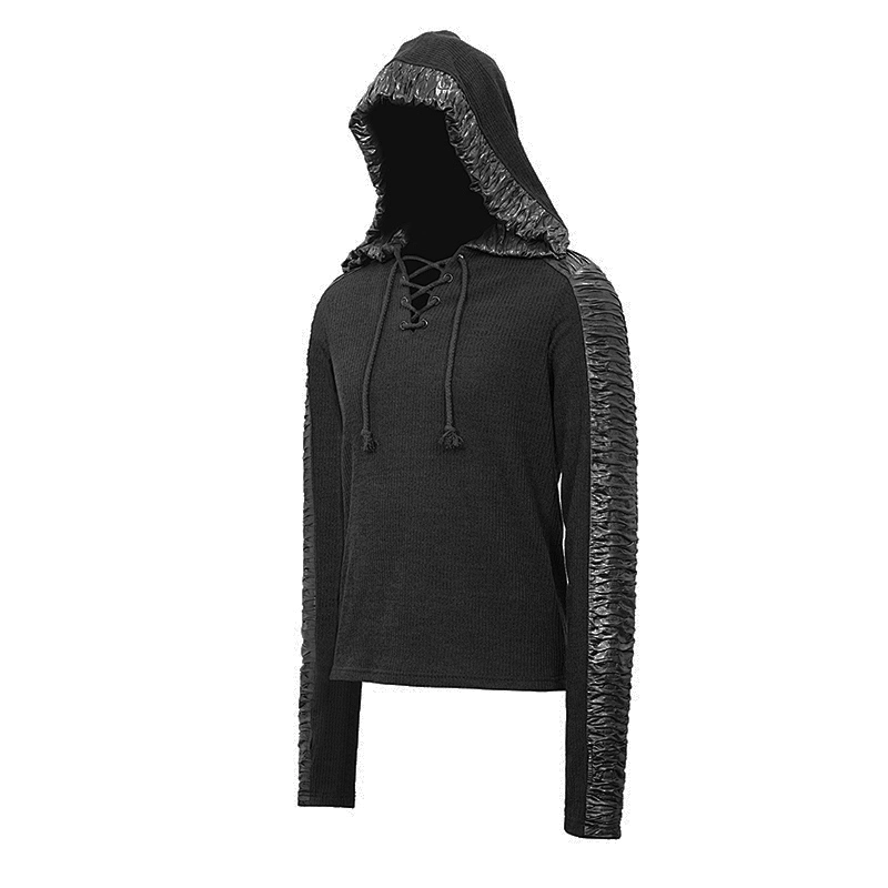 TT139 punk bright crimped leather vertical stripes woolen finger covered men loose hoodies