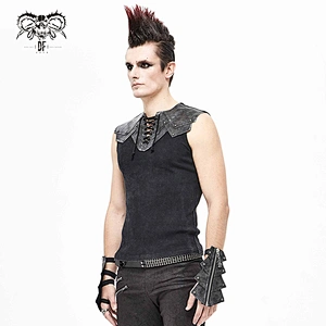 TT16701 punk distressed leather armor shape striped nailed men sleeveless laced up vest
