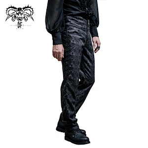 PT010 Devil western fashion gentlemen jacquard black gothic patterned high waisted trousers