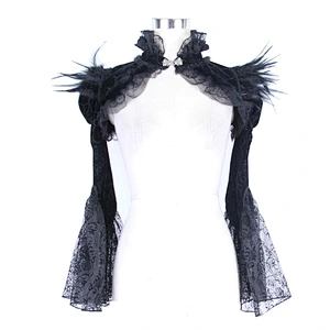CA005 Devil fashion women black velvet Gothic lace cappa with feathers