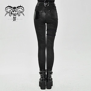PT105 Devil fashion asymmetric bright leather Hexagram knitted stretchy women punk pants