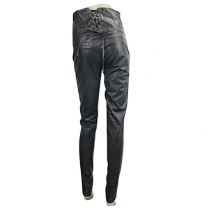 PT04302 Devil Fashion wholesale punk rock lace up high waist women skinny leather pants