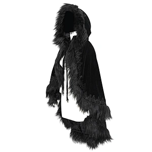 CA019 Devil fashion darkness stylish thick black coats women winter warm gothic hooded cloak with fur