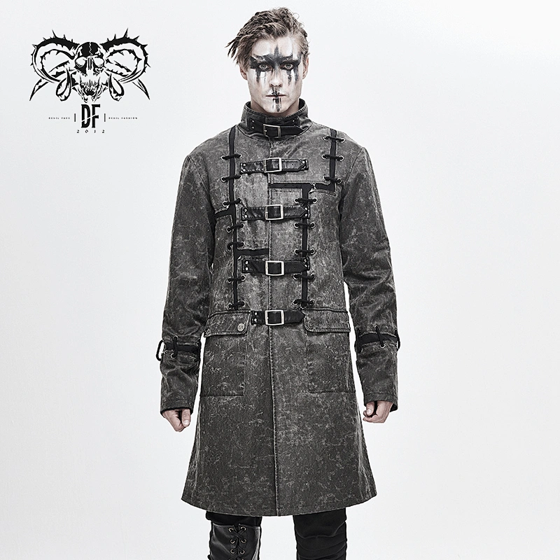 CT13701 Devil fashion brand new collection grey stand collar wasteland punk men long coat for movie