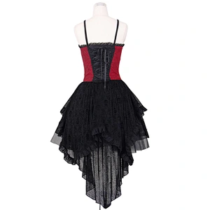 Devil fashion black and red lace up braces skirt gothic fitted ruffled evening dress SKT005