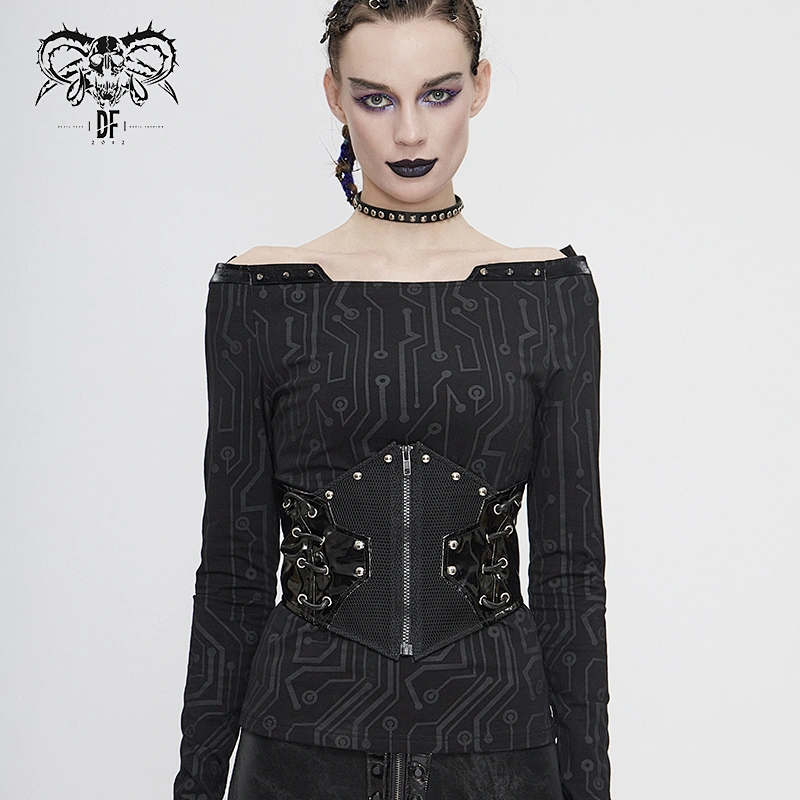 AS074 unique design Cyberpunk lace up women bright leather mesh belts
