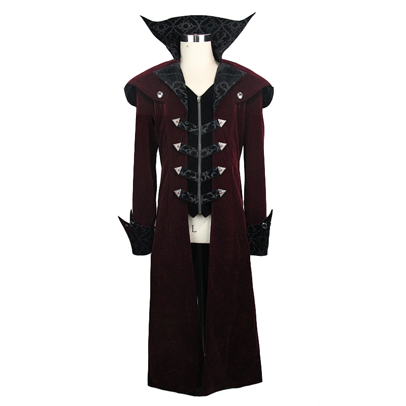 CT06002 brand devil fashion gothic trade show shawl collar velveteen floral men extra long coat with slit