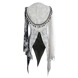 CT100 daily life fresh American style white tie-dyed jersey asymmetrical hooded punk women long coats with tassel