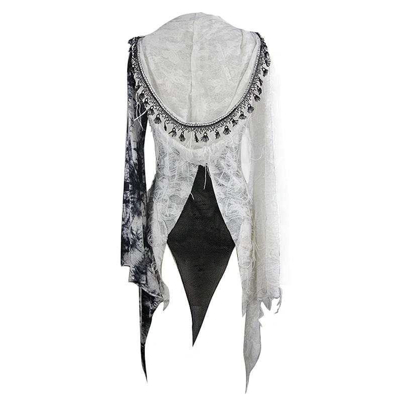 CT100 daily life fresh American style white tie-dyed jersey asymmetrical hooded punk women long coats with tassel