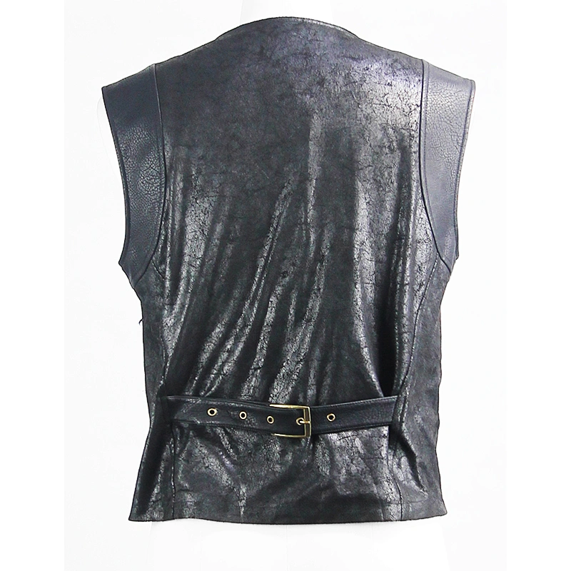 WT035 decadent punk rock men coarse texture woolen patchwork leather unedge waistcoat with loops