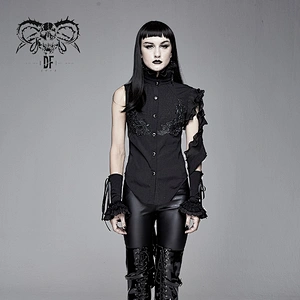 SHT04001 Gothic black ruffled lace sleeves summer chiffon women blouse with dovetail