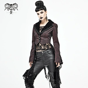 CT170 wine vertical striped wavy pattern Gothic swallow-tailed jacket with detachable lace hem
