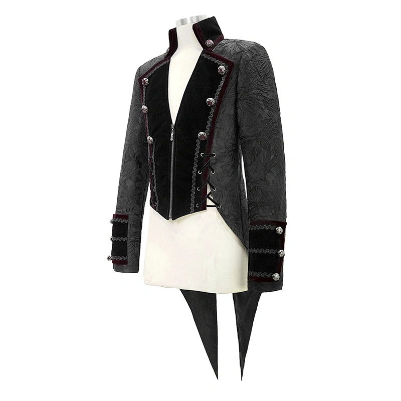 CT146 devill fashion aristocratic floral adjustable waist Gothic jacquard men velvet swallowtail coat